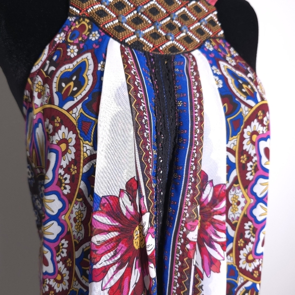 Anthropologie One September Nala Beaded Print Halter Tank Top Black Pink XS - Picture 5 of 10